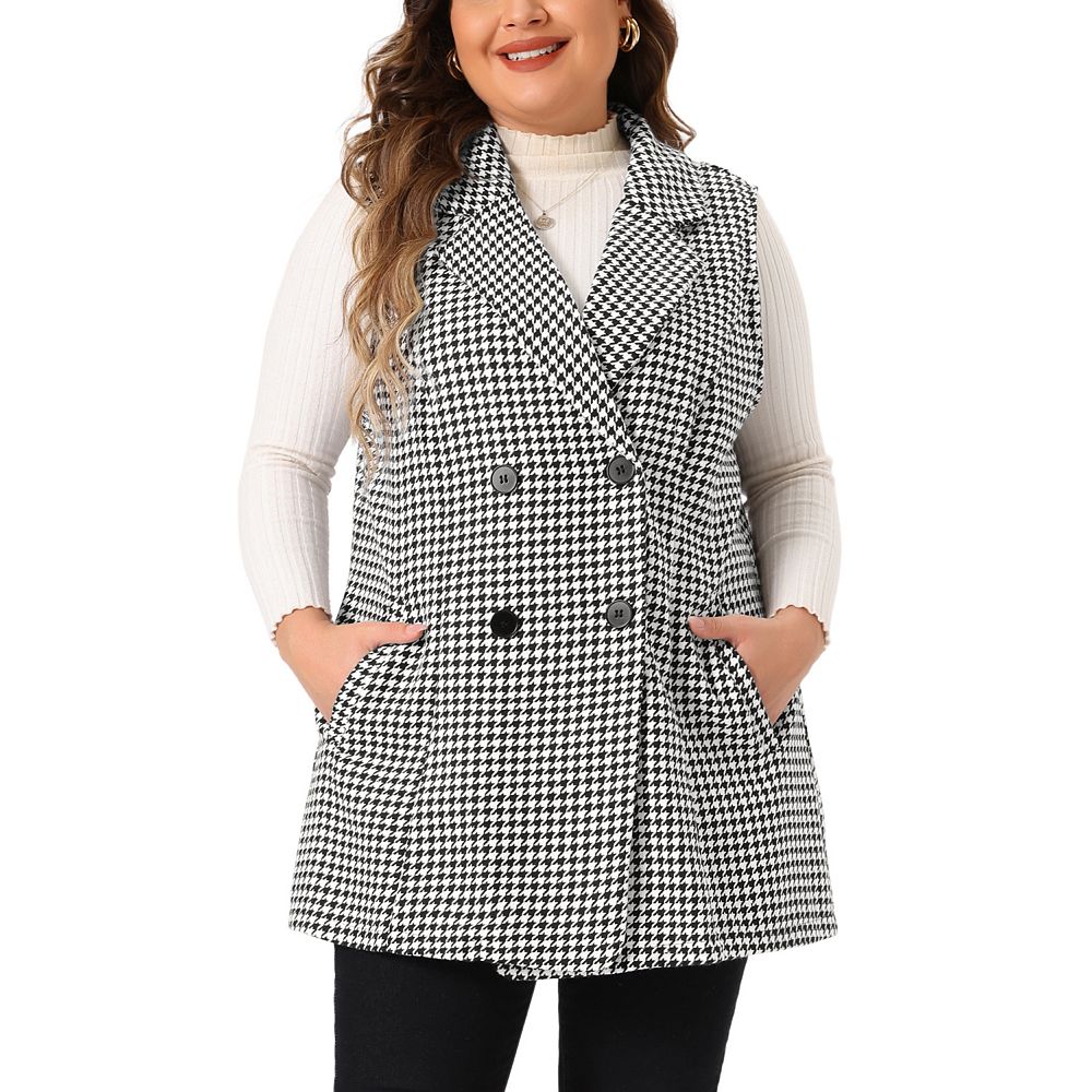Plus Size Pocketed Plaid Collared Neck Jacket main image 1