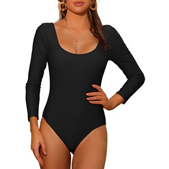 Women's One Piece Swimsuit, Solid Scoop Neck Backless Basic Rashguard Swimwear Bathing Suits