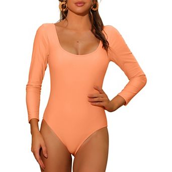Women's One Piece Swimsuit, Solid Scoop Neck Backless Basic Rashguard Swimwear Bathing Suits