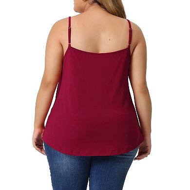 Plus Size Cami Tank For Women V-neck Lace Front Camisole Spaghetti Strap Tops