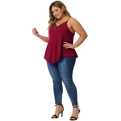 Plus Size Cami Tank For Women V-neck Lace Front Camisole Spaghetti Strap Tops