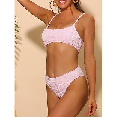 Women's 2 Piece Ribbed Bikini Sets, Adjustable Spaghetti Straps Sports Swimwear Bathing Suits