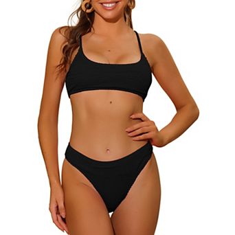 Women's 2 pc Ribbed Bikini Sets, Adjustable Spaghetti Straps Sports Swimwear Bathing Suits