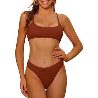Women's 2 pc Ribbed Bikini Sets, Adjustable Spaghetti Straps Sports Swimwear Bathing Suits