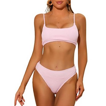 Women's 2 pc Ribbed Bikini Sets, Adjustable Spaghetti Straps Sports Swimwear Bathing Suits