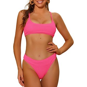 Women's 2 pc Ribbed Bikini Sets, Adjustable Spaghetti Straps Sports Swimwear Bathing Suits