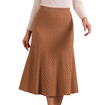 High Waist Skirt For Women's Autumn A-line Stretchy Knit Long Sweater Skirts