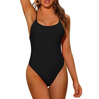 Women's 1 pc Lace Up Swimsuit, Tie Cross Back Tummy Control Backless Bathing Suits Monokini