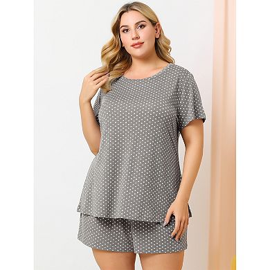 Women's Plus Size Short Sleeve Polka Dots Nightwear Tee And Shorts Pajamas Set