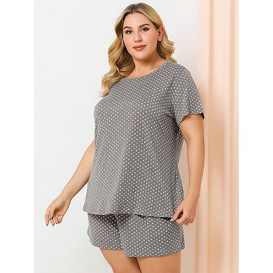 Women's Plus Size Short Sleeve Polka Dots Nightwear Tee And Shorts Pajamas Set