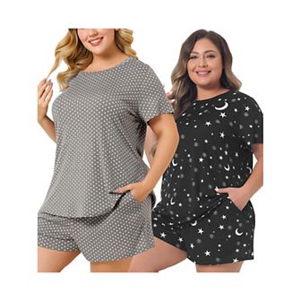 Women's Plus Size Short Sleeve Polka Dots Nightwear Tee And Shorts Pajamas Set
