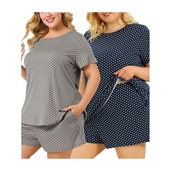 Women's Plus Size Short Sleeve Polka Dots Nightwear Tee And Shorts Pajamas Set