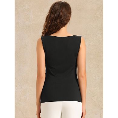 Front Twist Knot Tops for Women's Casual Round Neck Sleeveless Top