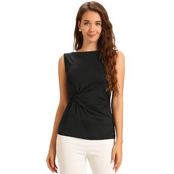 Front Twist Knot Tops For Women's Casual Round Neck Sleeveless Top