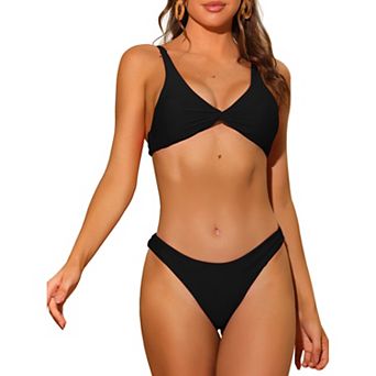 Women's Twist Cross Knot Bikini Top Self-Tie Back 2 pc Swimsuits