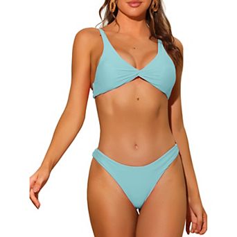 Women's Twist Cross Knot Bikini Top Self-Tie Back 2 pc Swimsuits