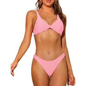 Women's Twist Cross Knot Bikini Top Self-Tie Back 2 pc Swimsuits