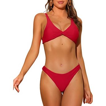 Women's Twist Cross Knot Bikini Top Self-Tie Back 2 pc Swimsuits