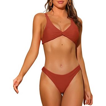 Women's Twist Cross Knot Bikini Top Self-Tie Back 2 pc Swimsuits