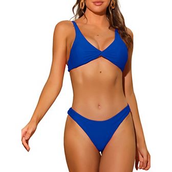 Women's Twist Cross Knot Bikini Top Self-Tie Back 2 pc Swimsuits