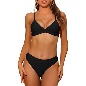 Women's 2 pc Triangle Bikini Sets Adjustable Spaghetti Straps Top Basic Bottom Swimwear Suits
