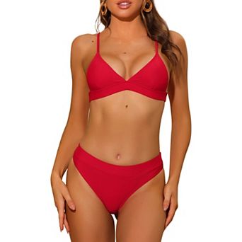 Women's 2 pc Triangle Bikini Sets Adjustable Spaghetti Straps Top Basic Bottom Swimwear Suits