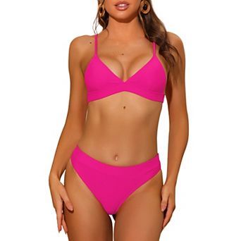 Women's 2 pc Triangle Bikini Sets Adjustable Spaghetti Straps Top Basic Bottom Swimwear Suits