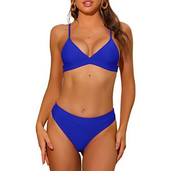 Women's 2 pc Triangle Bikini Sets Adjustable Spaghetti Straps Top Basic Bottom Swimwear Suits