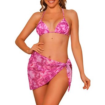 Women's 3 pc Tie Dye Bikini Sets Swimsuits with Sarong Cover Ups Beach Skirt Bathing Suit