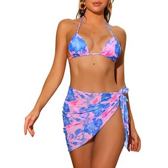 Women's 3 pc Tie Dye Bikini Sets Swimsuits with Sarong Cover Ups Beach Skirt Bathing Suit
