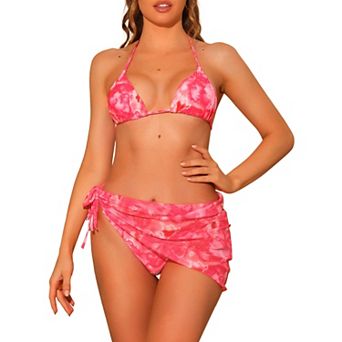 Women's 3 pc Tie Dye Bikini Sets Swimsuits With Sarong Cover Ups Beach Skirt Bathing Suit