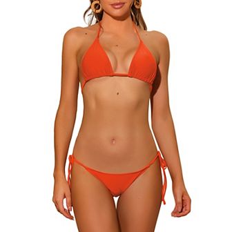 Women's Halter Tie Side Bikini Sets, 2 pc Triangle Bottom Basic Swimsuits Bathing Suit