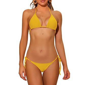 Women's Halter Tie Side Bikini Sets, 2 pc Triangle Bottom Basic Swimsuits Bathing Suit