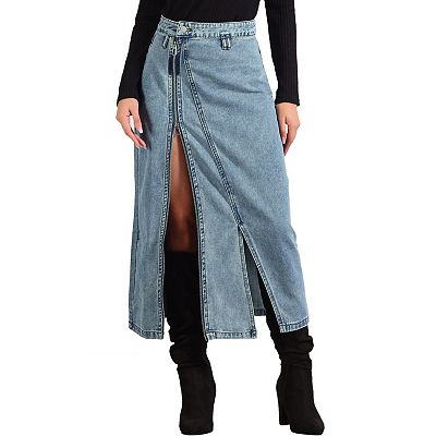 WASHED DENIM ZIPPED LONG SKIRT WASHED DENIM ZIPPED LONG SKIRT JOHN