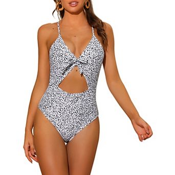 Women's One Piece Dalmatian Print Swimsuit Tummy Control Bottom Swimwear Monokini