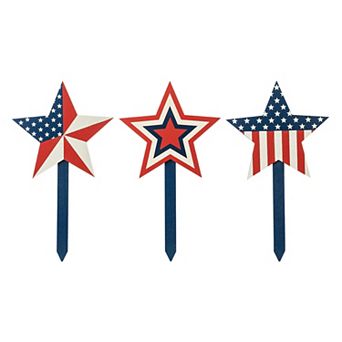 Glitzhome Set Of 3 Wooden Patriotic Star Yard Stake