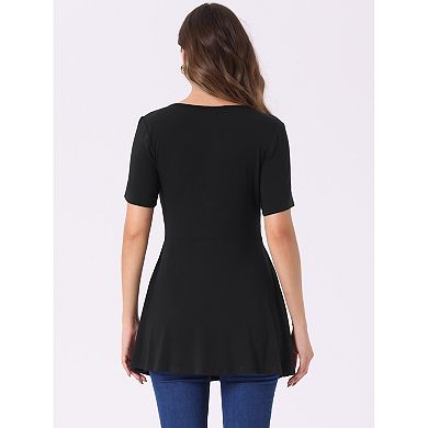 Women's Summer Front Knotted V Neck Blouse Short Sleeve Oversized Tunic Tops Solid Pullover T Shirt