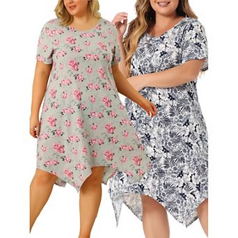 Women's Plus Floral Nightgown Pajamas Cute Irregular Hem Sleepwear
