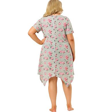 Women's Plus Floral Nightgown Pajamas Cute Irregular Hem Sleepwear