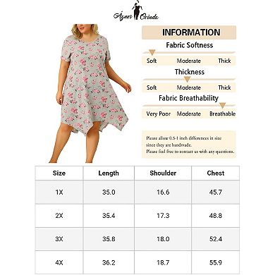 Women's Plus Floral Nightgown Pajamas Cute Irregular Hem Sleepwear