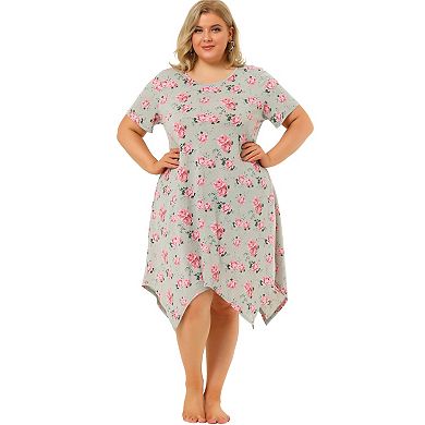 Women's Plus Floral Nightgown Pajamas Cute Irregular Hem Sleepwear