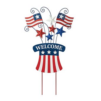 Glitzhome Wooden/ Metal Patriotic Flags Yard Stake
