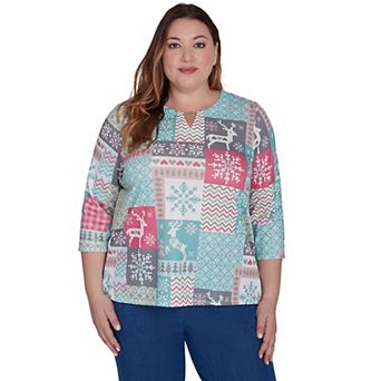 Plus Size Alfred Dunner Reindeer Patch Work Top