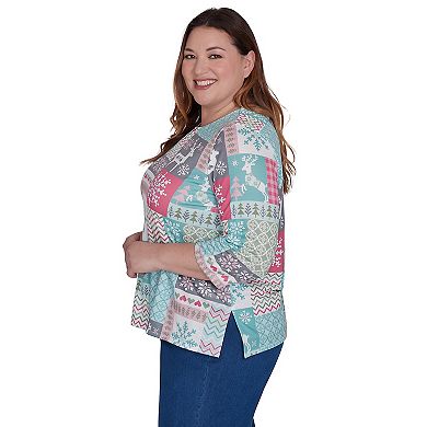 Plus Size Alfred Dunner Reindeer Patch Work Top