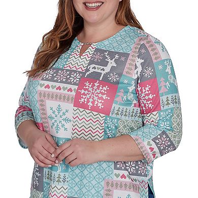 Plus Size Alfred Dunner Reindeer Patch Work Top