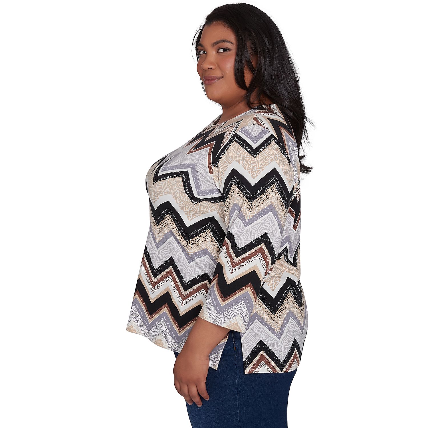 Haut Vintage Femme Alfred Dunner - Motif Chevron Zig Zag, Taille S, Années 90