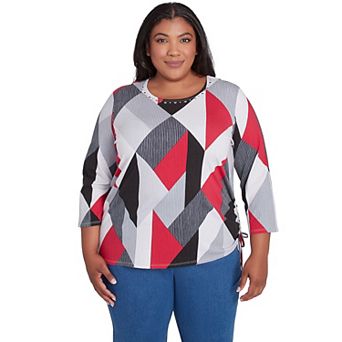 Plus Size Alfred Dunner Stained Glass Print Crew Neck Top