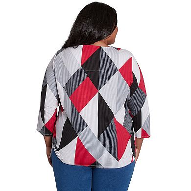 Plus Size Alfred Dunner Stained Glass Print Crew Neck Top