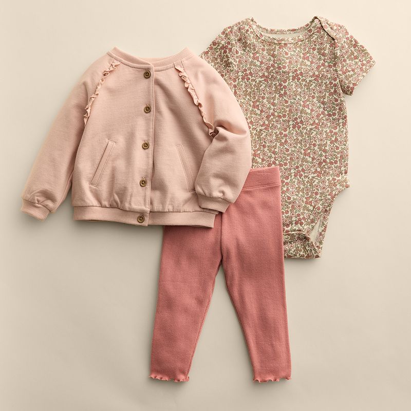 Baby Little Co. By Lauren Conrad Bomber Jacket, Bodysuit & Pants Set, Girl's, Size: Newborn, Ivory Small Floral