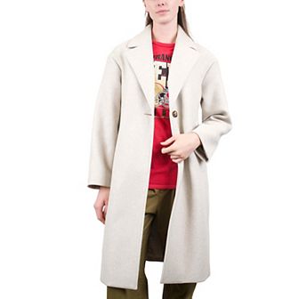 Juniors' Coffee Shop One Button Faux Wool Walker Jacket